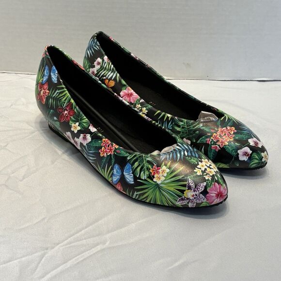 New Angel Steps Shoes Women's Comfort Round Toe black, Floral Slip-On Size 8M - Picture 1 of 8